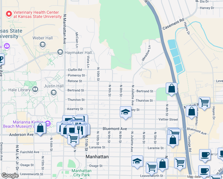 map of restaurants, bars, coffee shops, grocery stores, and more near 1105 North 9th Street in Manhattan