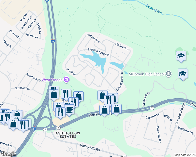 map of restaurants, bars, coffee shops, grocery stores, and more near 156 Gregory Place in Winchester