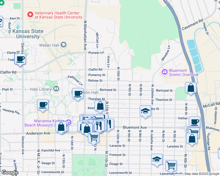 map of restaurants, bars, coffee shops, grocery stores, and more near 1026 Bertrand Street in Manhattan