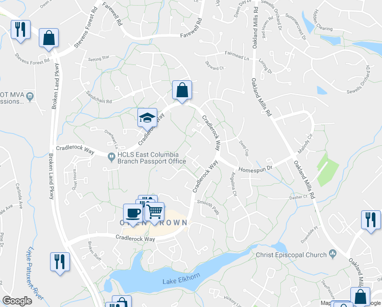 map of restaurants, bars, coffee shops, grocery stores, and more near 7180 Talisman Lane in Columbia