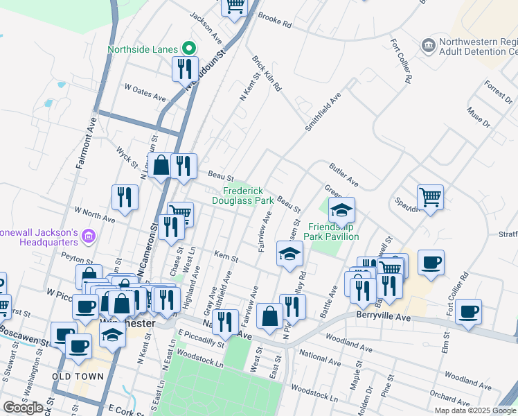 map of restaurants, bars, coffee shops, grocery stores, and more near 624 Fairview Avenue in Winchester
