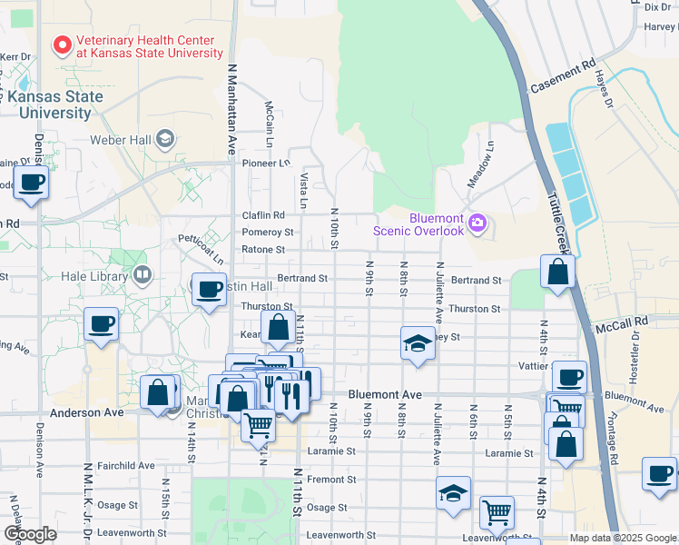 map of restaurants, bars, coffee shops, grocery stores, and more near 1001 Bertrand Street in Manhattan