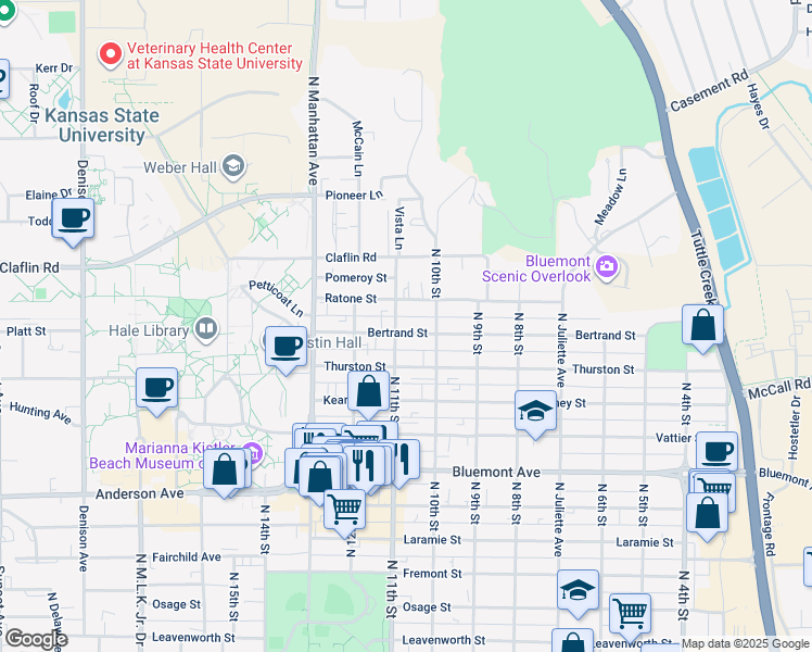map of restaurants, bars, coffee shops, grocery stores, and more near 1029 Bertrand Street in Manhattan