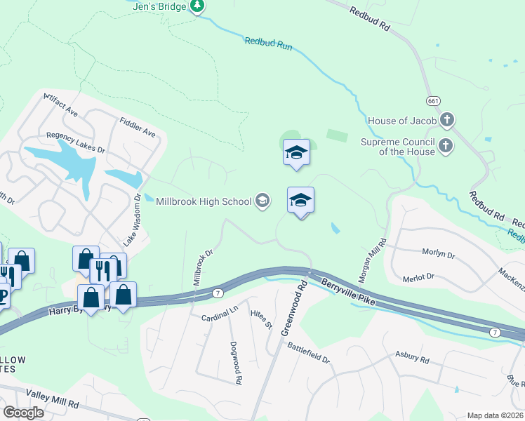 map of restaurants, bars, coffee shops, grocery stores, and more near 251 First Woods Drive in Winchester