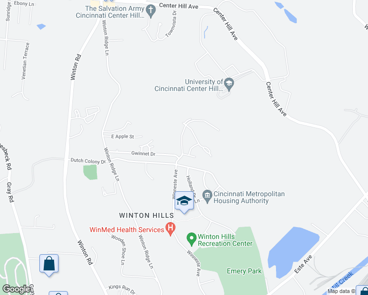 map of restaurants, bars, coffee shops, grocery stores, and more near 5663 Gardenhill Lane in Cincinnati