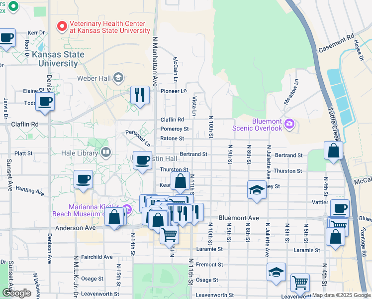 map of restaurants, bars, coffee shops, grocery stores, and more near 1310 North 11th Street in Manhattan