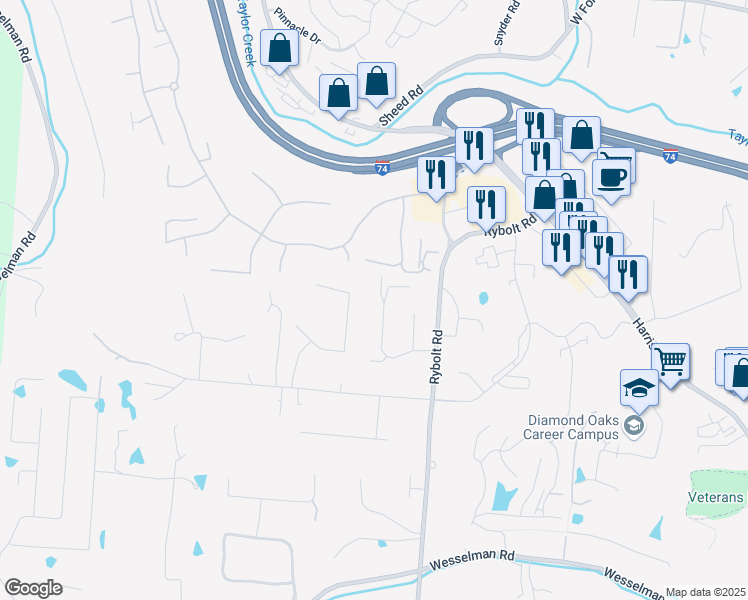 map of restaurants, bars, coffee shops, grocery stores, and more near 6864 Jennifer Lynn Drive in Cincinnati