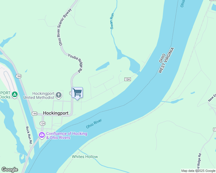 map of restaurants, bars, coffee shops, grocery stores, and more near 727 Riverfront Road in Coolville