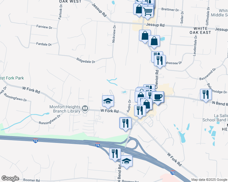 map of restaurants, bars, coffee shops, grocery stores, and more near 3666 Epley Lane in Cincinnati