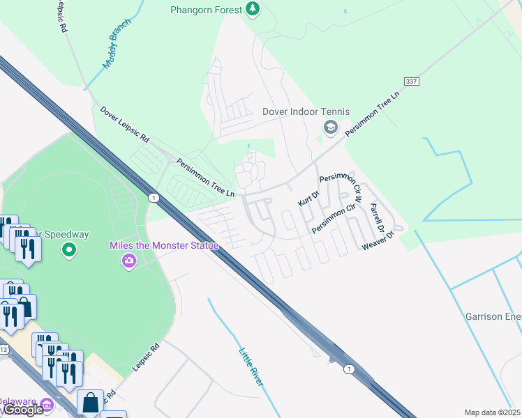 map of restaurants, bars, coffee shops, grocery stores, and more near 9 Welch Drive in Dover