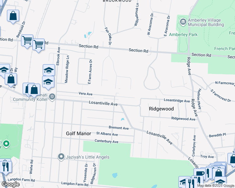 map of restaurants, bars, coffee shops, grocery stores, and more near 6626 Fair Oaks Drive in Cincinnati