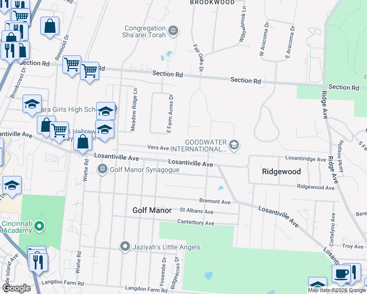 map of restaurants, bars, coffee shops, grocery stores, and more near 2452 Vera Avenue in Amberley