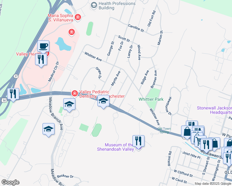 map of restaurants, bars, coffee shops, grocery stores, and more near 137 Allison Avenue in Winchester