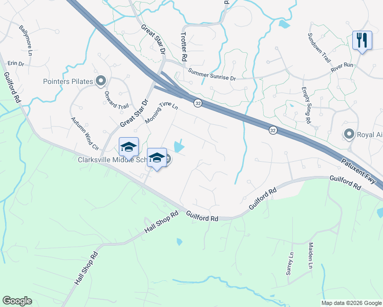 map of restaurants, bars, coffee shops, grocery stores, and more near 6485 South Trotter Road in Clarksville