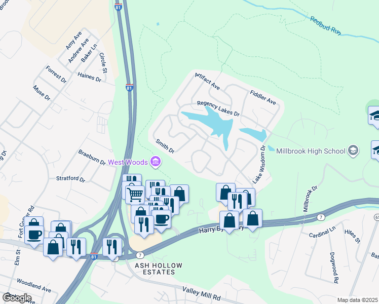 map of restaurants, bars, coffee shops, grocery stores, and more near 108 Gregory Place in Winchester