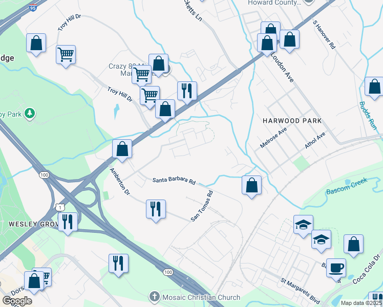 map of restaurants, bars, coffee shops, grocery stores, and more near 6872 Tasker Falls in Elkridge