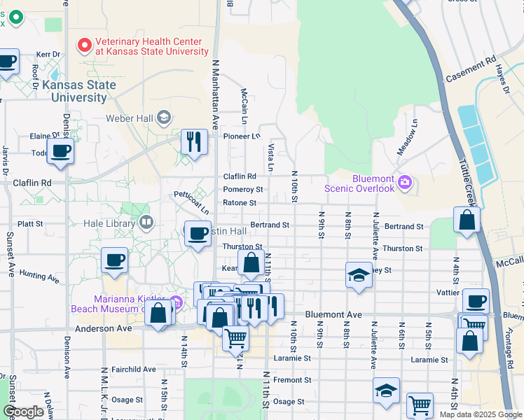 map of restaurants, bars, coffee shops, grocery stores, and more near 1310 North 11th Street in Manhattan