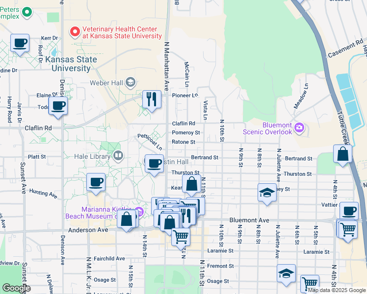map of restaurants, bars, coffee shops, grocery stores, and more near 1131 Ratone Street in Manhattan
