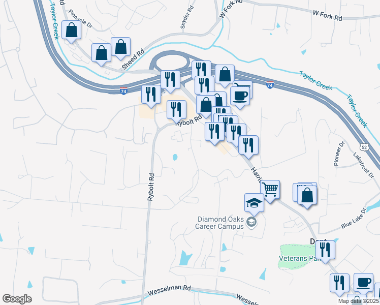 map of restaurants, bars, coffee shops, grocery stores, and more near 6560 Hearne Road in Cincinnati