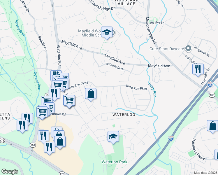 map of restaurants, bars, coffee shops, grocery stores, and more near 6560 Deep Run Parkway in Elkridge