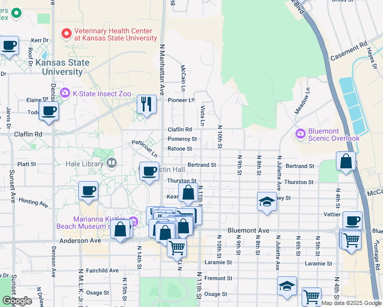 map of restaurants, bars, coffee shops, grocery stores, and more near 1131 Ratone Street in Manhattan