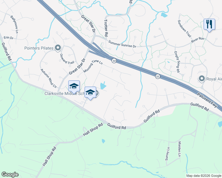 map of restaurants, bars, coffee shops, grocery stores, and more near 6558 Stream Song Court in Columbia