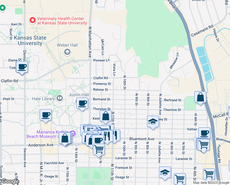 map of restaurants, bars, coffee shops, grocery stores, and more near 1218 North 11th Street in Manhattan