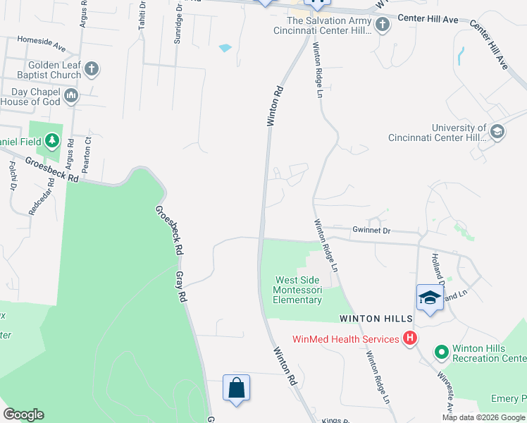 map of restaurants, bars, coffee shops, grocery stores, and more near Winton Road in Cincinnati