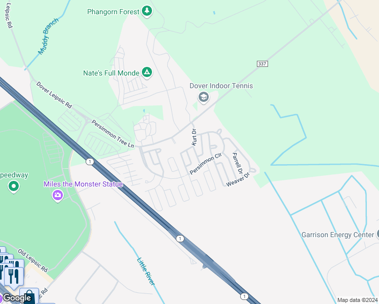 map of restaurants, bars, coffee shops, grocery stores, and more near 4 Michele Drive in Dover