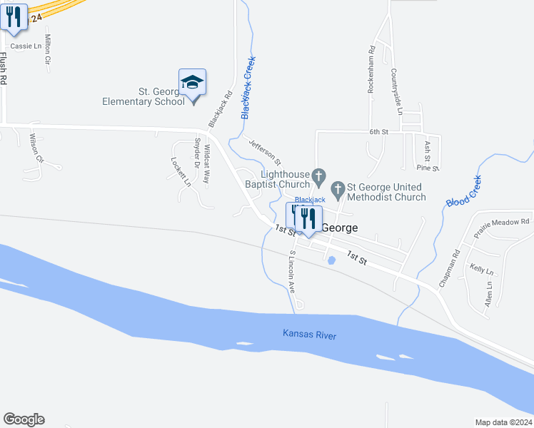 map of restaurants, bars, coffee shops, grocery stores, and more near 105 1st Street in Saint George