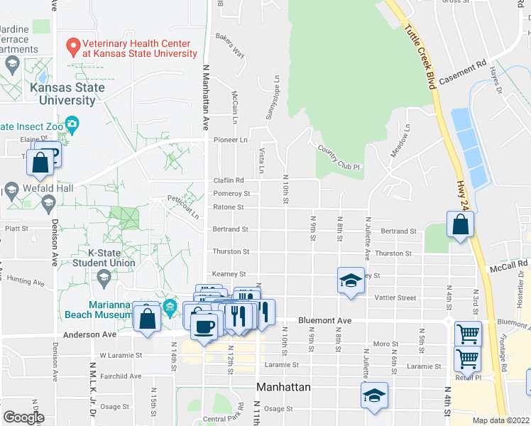 map of restaurants, bars, coffee shops, grocery stores, and more near 1027 Ratone Street in Manhattan