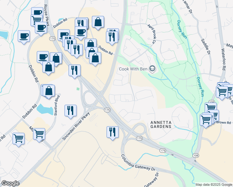 map of restaurants, bars, coffee shops, grocery stores, and more near 8 Warm Granite Drive in Columbia