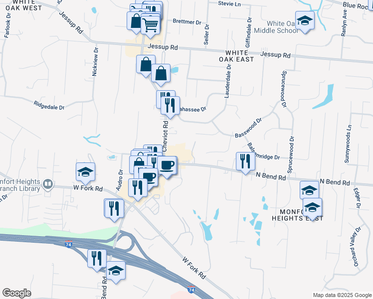 map of restaurants, bars, coffee shops, grocery stores, and more near 5520 Cheviot Road in Cincinnati