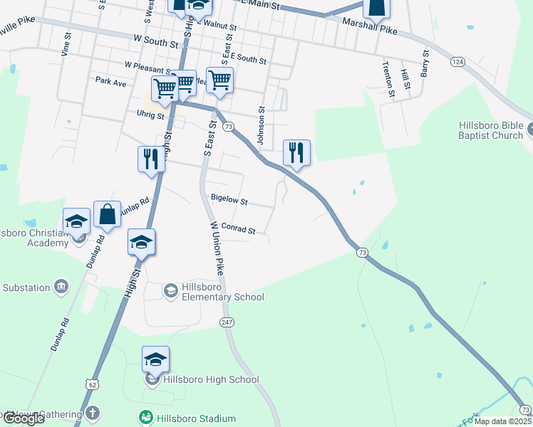 map of restaurants, bars, coffee shops, grocery stores, and more near 325 Bigelow Street in Hillsboro