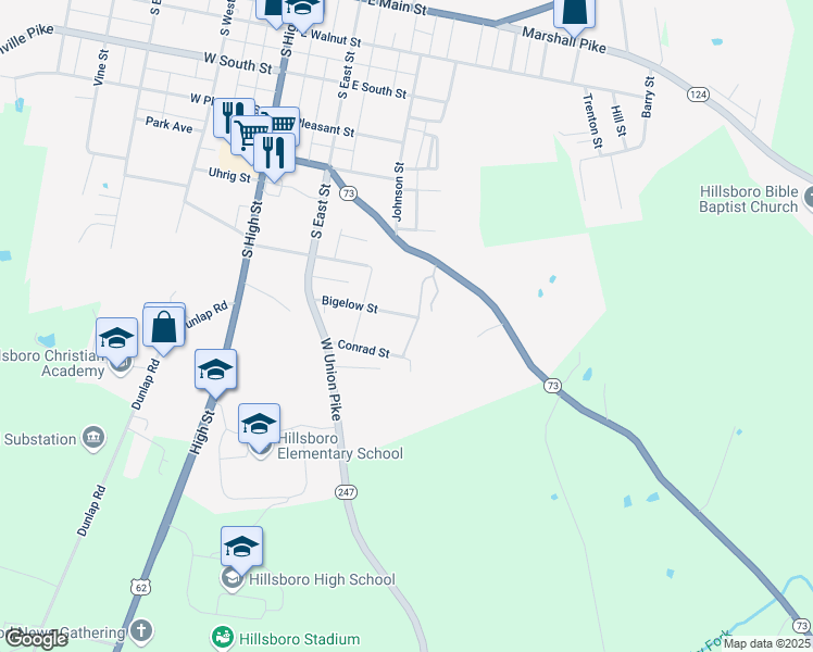 map of restaurants, bars, coffee shops, grocery stores, and more near 325 Bigelow Street in Hillsboro
