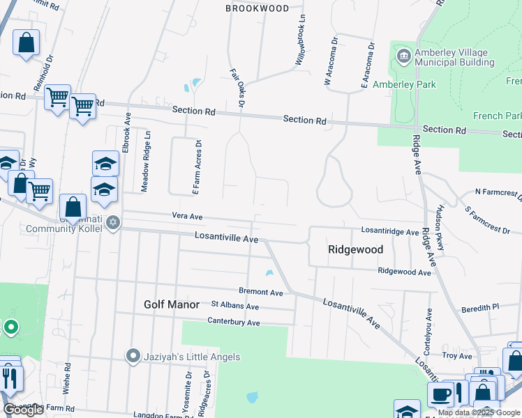 map of restaurants, bars, coffee shops, grocery stores, and more near 6626 Fair Oaks Drive in Cincinnati