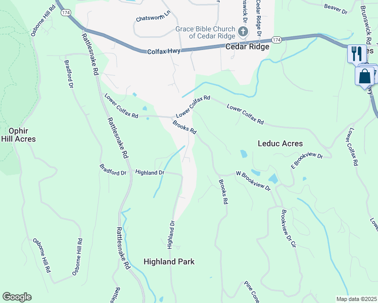 map of restaurants, bars, coffee shops, grocery stores, and more near 13712 Brooks Road in Grass Valley