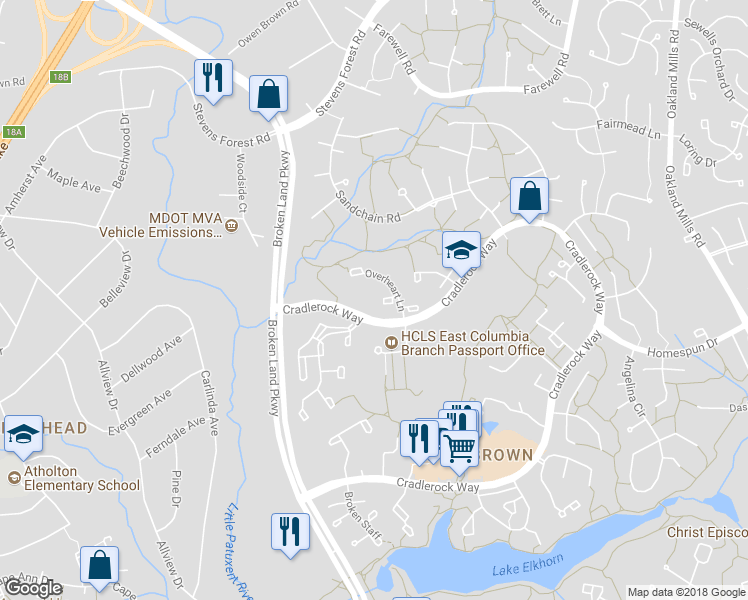 map of restaurants, bars, coffee shops, grocery stores, and more near 6586 Fruitgift Pl in Columbia