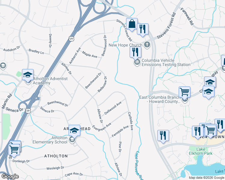 map of restaurants, bars, coffee shops, grocery stores, and more near 6525 Carlinda Avenue in Columbia