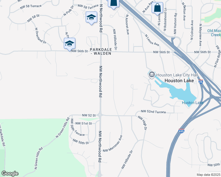 map of restaurants, bars, coffee shops, grocery stores, and more near 5336 North Merrimac Avenue in Kansas City