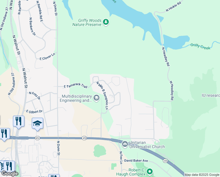 map of restaurants, bars, coffee shops, grocery stores, and more near 6 North Tamarack Trail in Bloomington