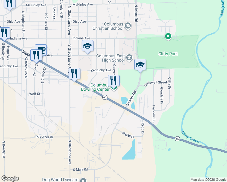 map of restaurants, bars, coffee shops, grocery stores, and more near 3010 State Street in Columbus