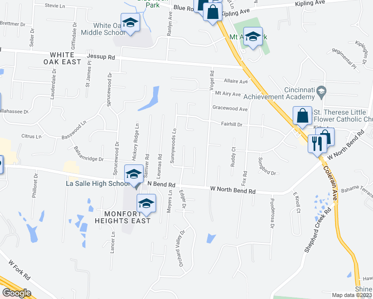 map of restaurants, bars, coffee shops, grocery stores, and more near 5572 Edger Drive in Cincinnati