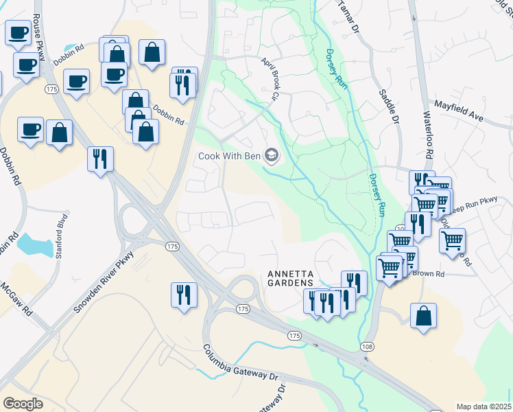 map of restaurants, bars, coffee shops, grocery stores, and more near 8781 Endless Ocean Way in Columbia