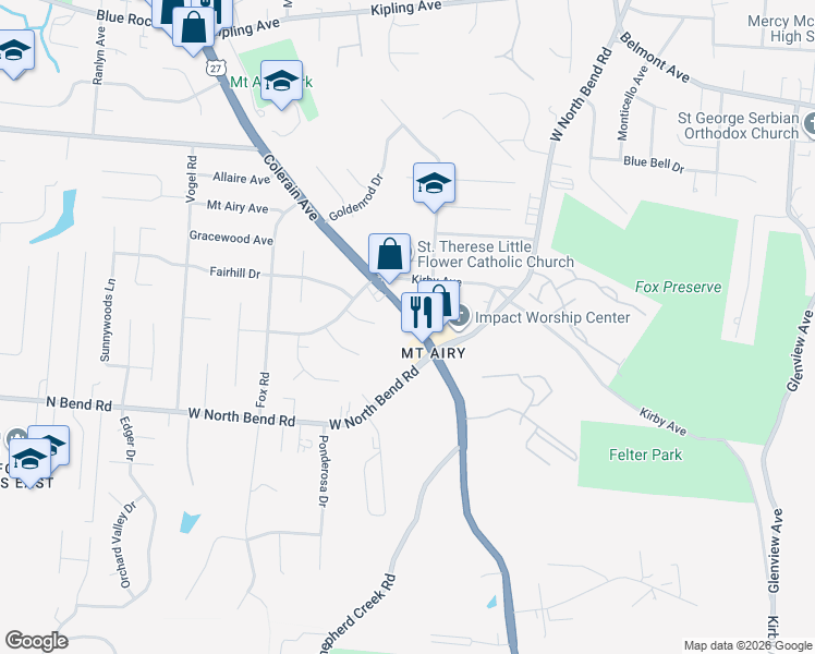map of restaurants, bars, coffee shops, grocery stores, and more near 5533 Colerain Ave in Cincinnati