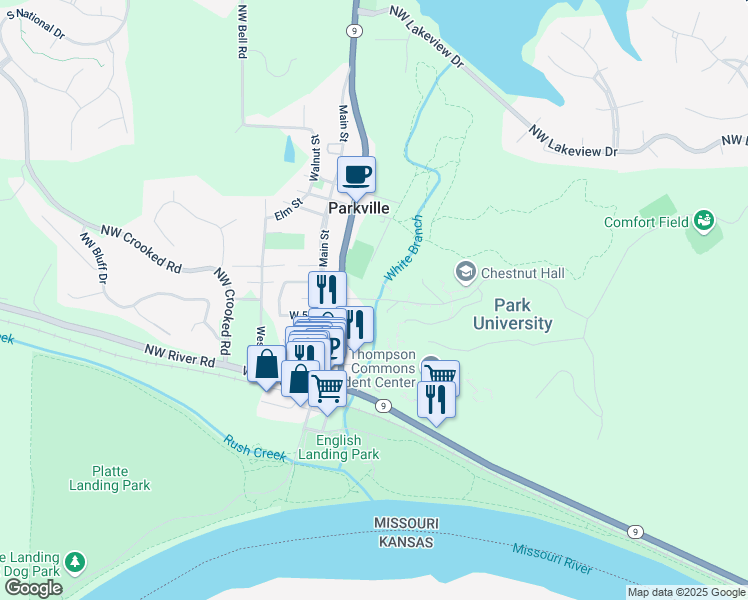 map of restaurants, bars, coffee shops, grocery stores, and more near 181 East 6th Street in Parkville