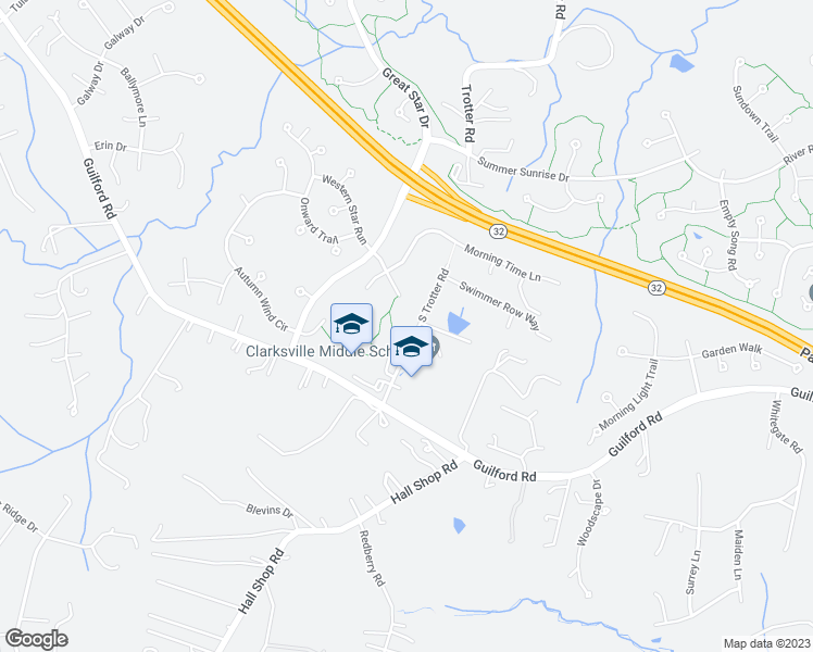 map of restaurants, bars, coffee shops, grocery stores, and more near 6536 South Trotter Road in Clarksville