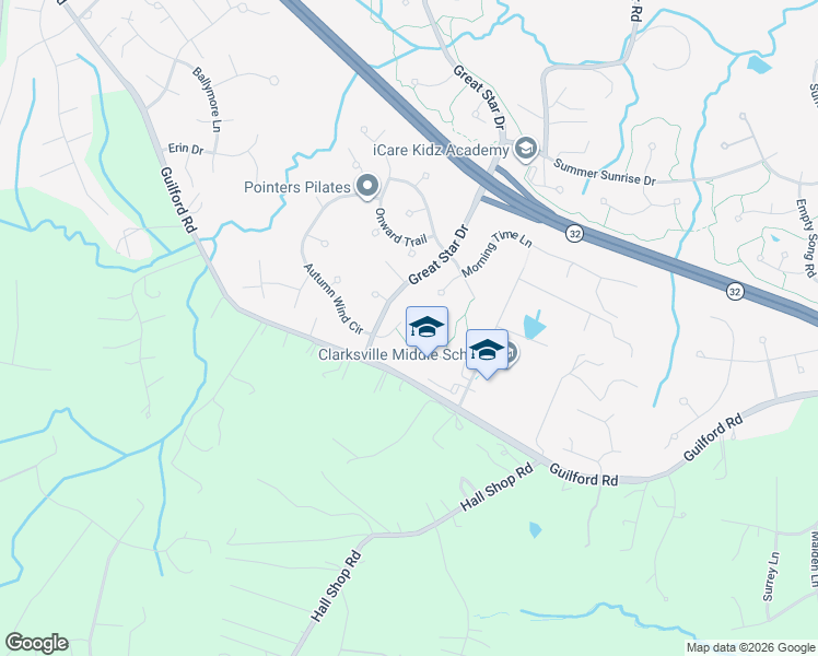 map of restaurants, bars, coffee shops, grocery stores, and more near 6324 Victorious Song Lane in Clarksville