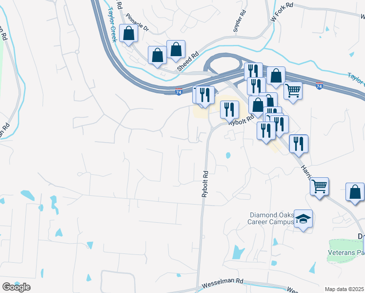 map of restaurants, bars, coffee shops, grocery stores, and more near 6864 Jennifer Lynn Drive in Cincinnati