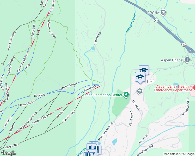map of restaurants, bars, coffee shops, grocery stores, and more near 407 Oregon Trail in Aspen